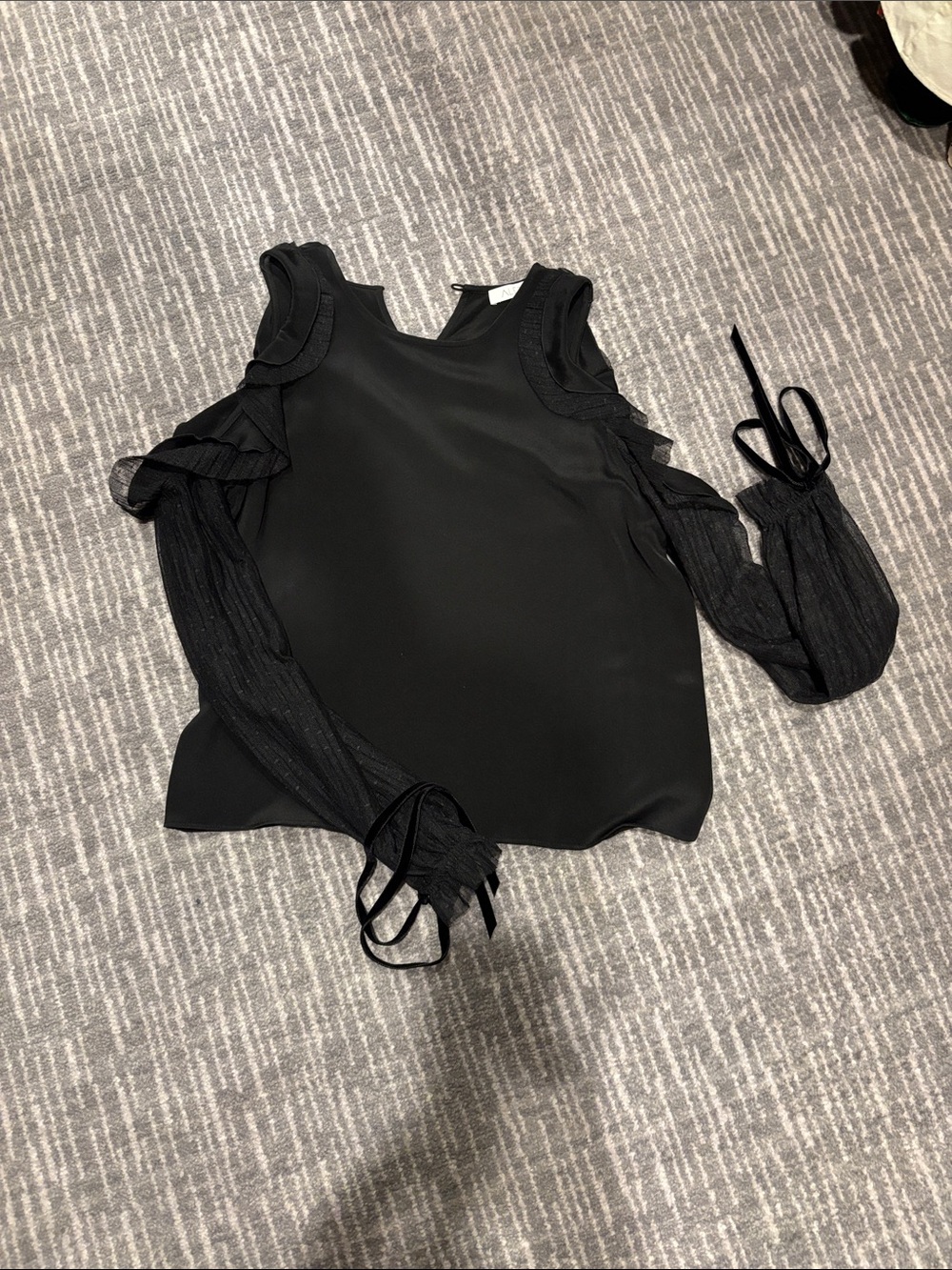 Alexis Black Sleeveless Ruffle-Trim Top, velvet ribbon at wrist
